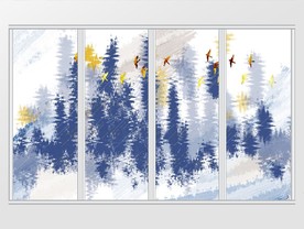 现代抽象简约树林移门