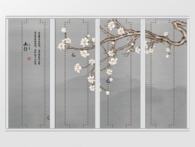 新中式手绘玉兰花鸟移门