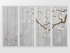 新中式手绘玉兰花鸟室雅兰香移门