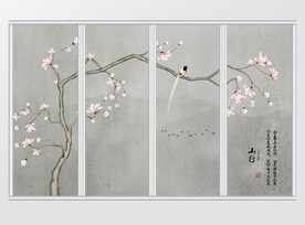 新中式素雅玉兰花移门