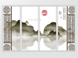 新中式意境抽象水墨山水移门