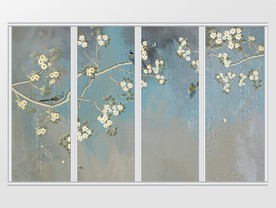 中式复古背景手绘花鸟移门