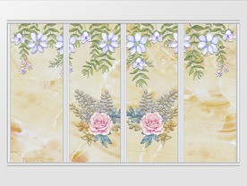 现代简约手绘花朵树叶移门