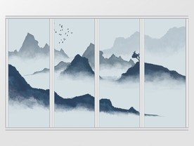 新中式意境抽象水墨山水移门