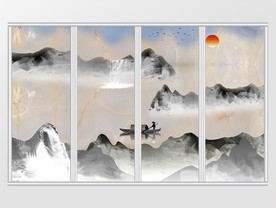 意境山水石纹移门