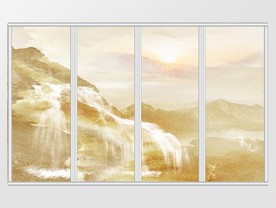 高山云瀑风景移门