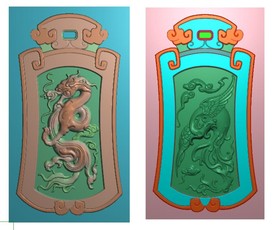 仿古龙凤对牌龙牌精雕图浮雕灰度