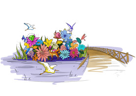 手绘地产湿地公园插画