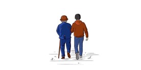 手绘老父亲儿子背影插画