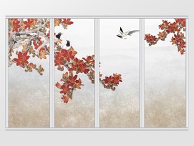 简约水墨花鸟中式移门