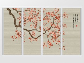 新中式手绘梅花移门