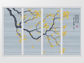 新中式银杏手绘花鸟移门
