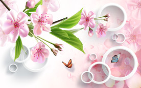 浪漫桃花3D电视背景墙
