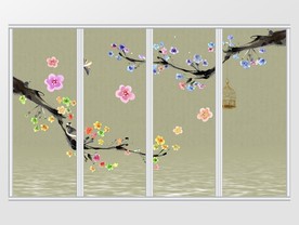 中式大气清新写意花鸟移门