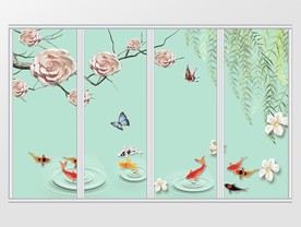 中式手绘写实花鸟鱼移门