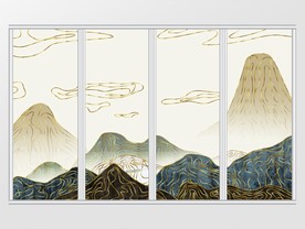 抽象金箔山水飞鸟移门