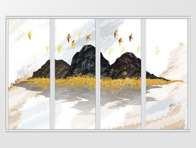 新中金箔水墨山水小船移门