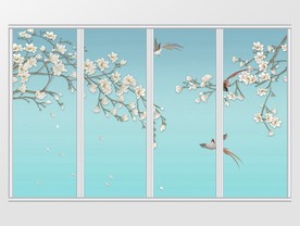 立体玉兰花鸟移门