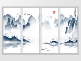 新中式意境抽象水墨山水移门
