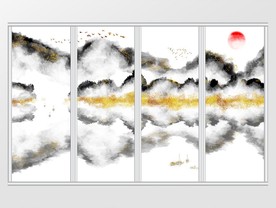 新中式金色山水风景移门