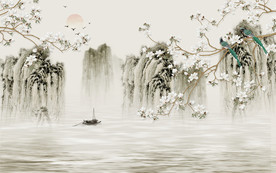 中式山水背景墙