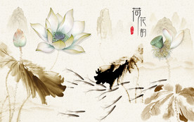 新中式荷花背景墙