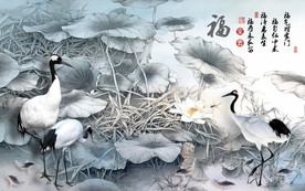 水墨荷花背景墙