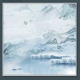 高清蓝色山水画装饰画