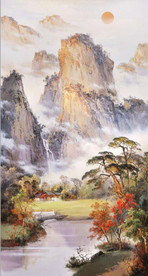 油画山水创意玄关屏风背景底纹素