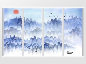 中国风波纹山水移门