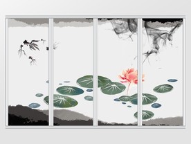 新中式中国风荷塘金鱼移门