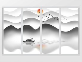 新中式现代抽象水墨山水画移门