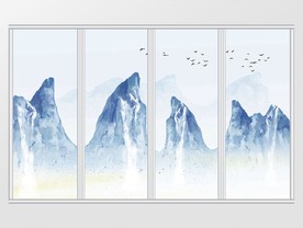 新中式水墨禅意山水画移门