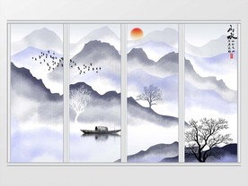 中式手绘写意禅意水墨移门