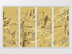 新中式金色山水浮雕效果移门