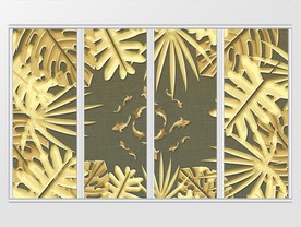 清新金色立体叶子金鱼移门