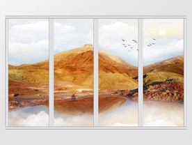 大理石纹风景岩石山水移门