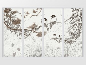 现代新中式简约手绘花鸟移门