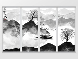现代新中式水墨山水移门