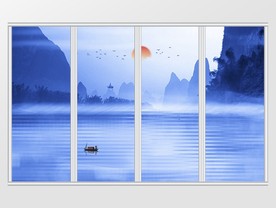 新中式抽象水墨山水移门