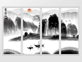 新中式水墨画墨韵山水移门