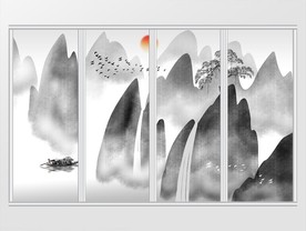 新中式水墨山峰山水画移门