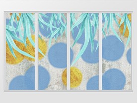 清新抽象简约手绘绿植金箔移门