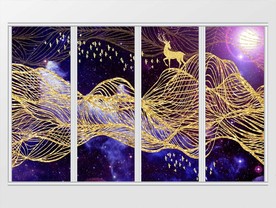 现代金色抽象线条麋鹿移门