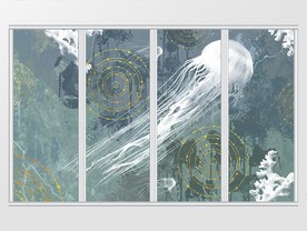 现代创意抽象金线海底世界移门