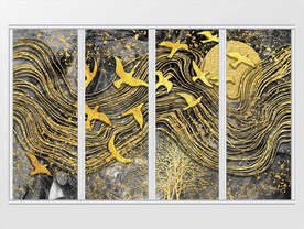 简约金色抽象线条飞鸟移门