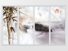 竹子流水石头夕阳大理石纹理移门