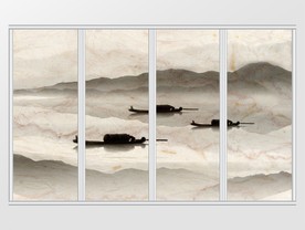 新中式水墨远山小舟诗意移门