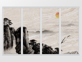 新中式高峰飞鸟意境移门