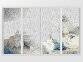 新中式淡雅水墨睡莲移门